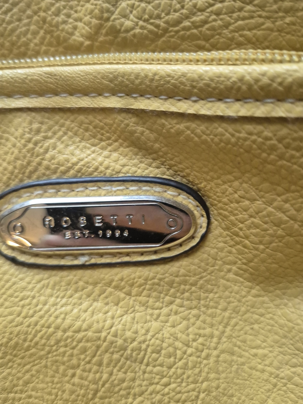 Rosetti Bright Yellow Pebbled Leather Tote with Metal Nameplate